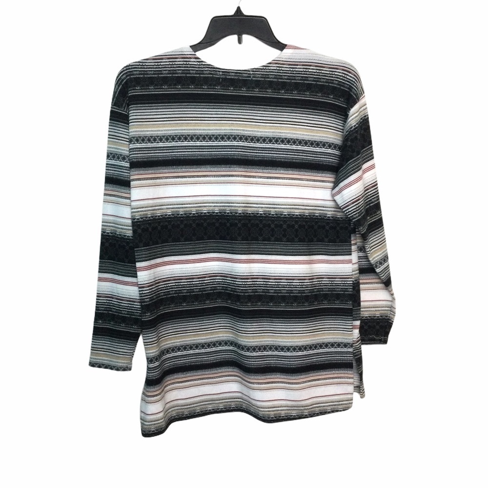 Women’s Absolutely Famous L Large 12 - 14 Sweater Tunic Stripe Black Tan EUC - Picture 3 of 6